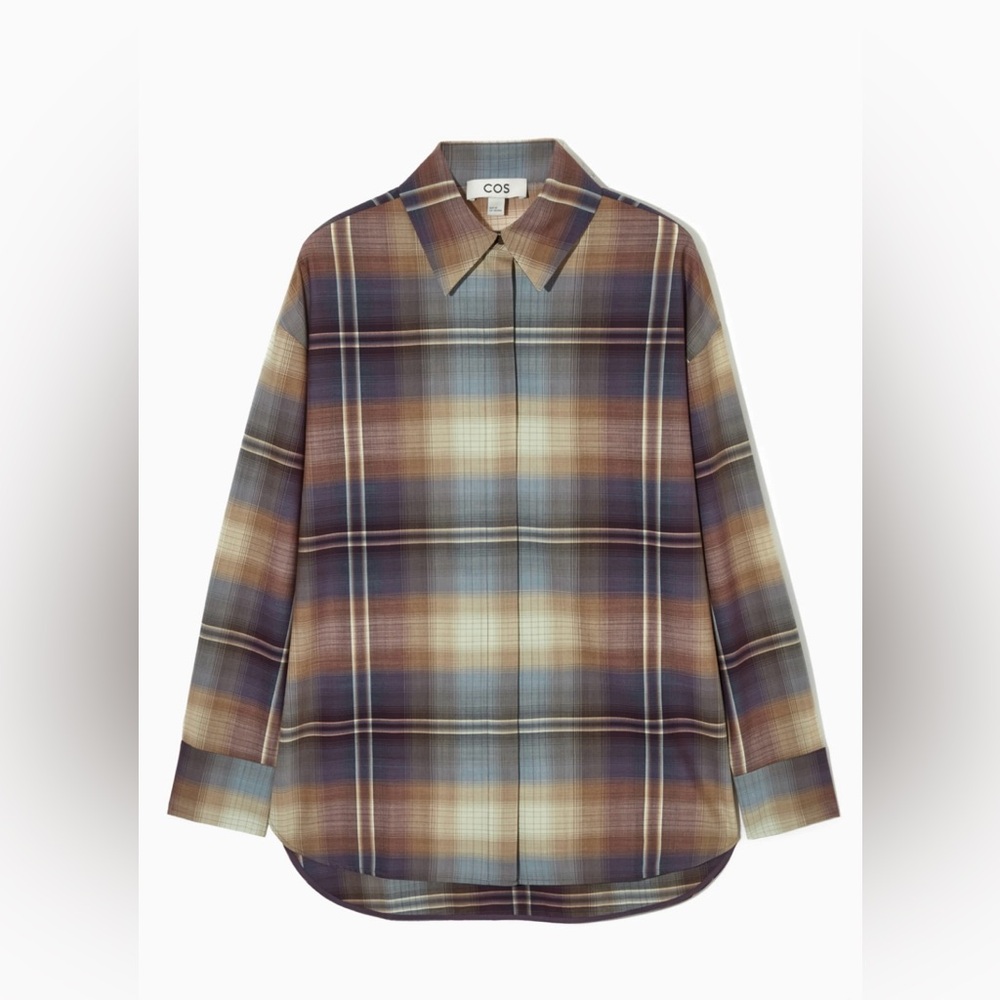 COS Oversized checked wool blend shirt with buttons dropped shoulders sz 12